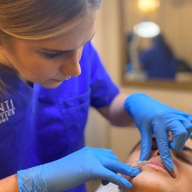 A delegate injecting during Lip Dermal Filler training at the Avanti Aesthetics Academy, Fitzrovia, London