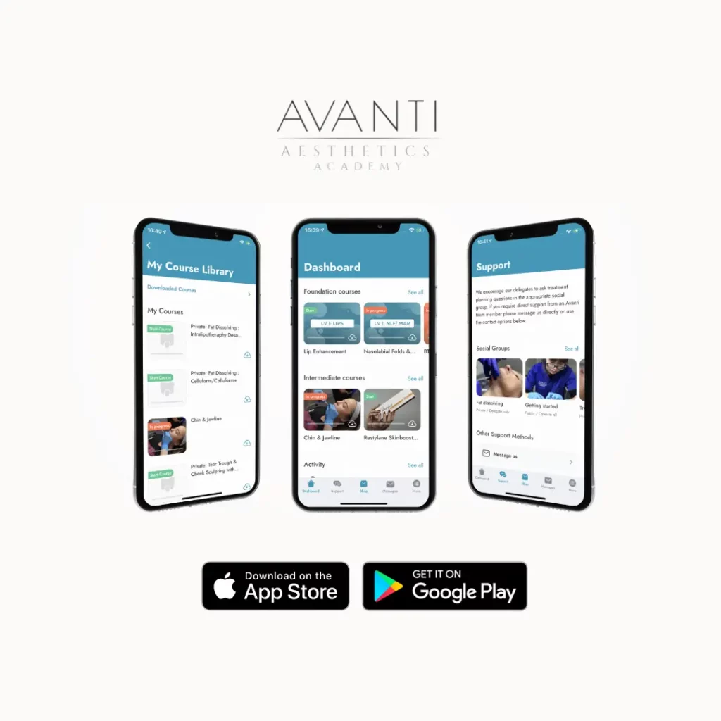 The Avanti Aesthetics Academy mobile app